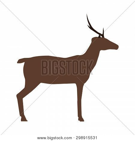 Reindeer Side View Vector Flat Symbol. Silhouette Concept Pose