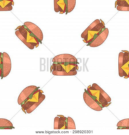 Seamless Pattern Icons. Bakery Collection. Colored Icon. In Trendy Flat Style Isolated On White Back