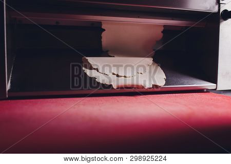 Chef Making Dough Pastry Sheeter Bakery Baker Forming Shaping Dough Rolled Pastry Metal Work Table C