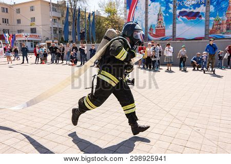 Anapa, Russia - April 27, 2019: Anapa Fire-technical Exhibition At The Theater Square In Anapa, Dedi