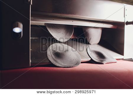 Chef Making Dough Pastry Sheeter Bakery Baker Forming Shaping Dough Rolled Pastry Metal Work Table C
