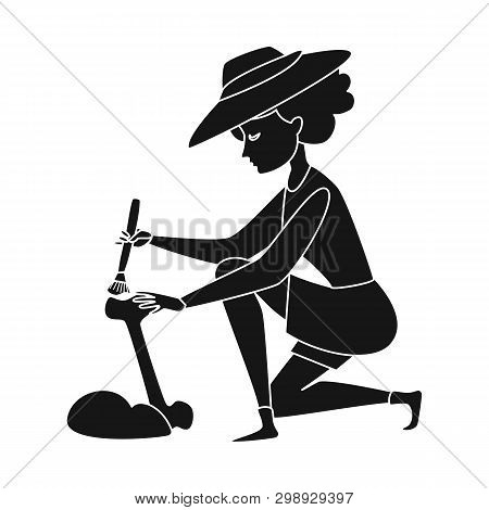 Isolated Object Of Archaeologist  And Girl Logo. Set Of Archaeologist  And Pit Stock Vector Illustra