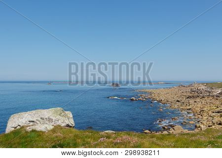 Coast In Landunvez At Low Tide During Summer