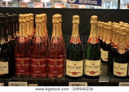 Beverwijk, The Netherlands, December 15th, 2018: Veuve Amiot Wine In A Liquor Store. Veuve Amiot Is 