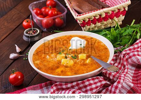 Traditional Russian Soup With Cabbage - Sauerkraut Soup - Shchi.