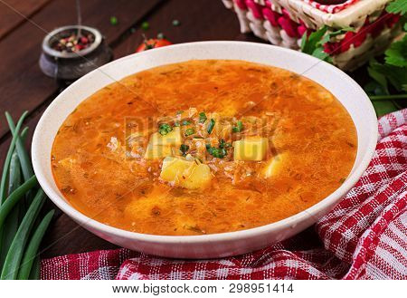 Traditional Russian Soup With Cabbage - Sauerkraut Soup - Shchi.