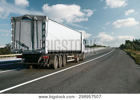 Odesa region, Ukraine, August 25, 2017 - Truck is going up the highway E95