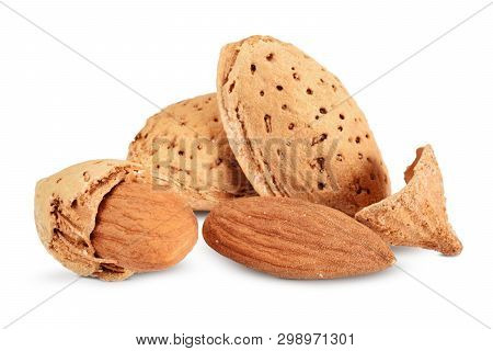 Almond Nute Peeled And In Shell Isolated On White