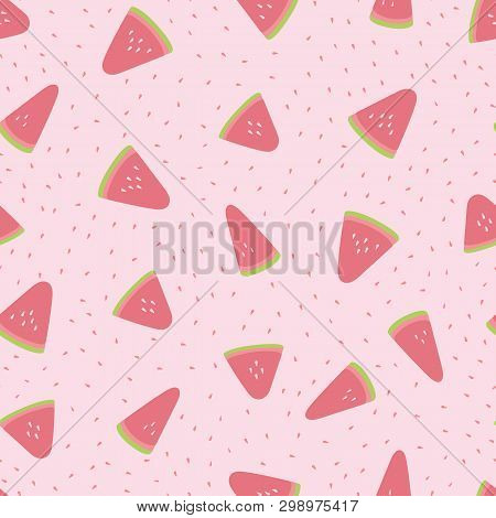 Seamless Summer Watermelon Pattern. Vector Dotted Background For Fabric, Wallpaper, Scrapooking Proj