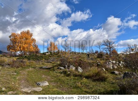 Mountain Bike And Blue Sky  In The French Pyrénées