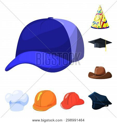 Vector Design Of Headgear And Napper Sign. Set Of Headgear And Helmet Stock Symbol For Web.
