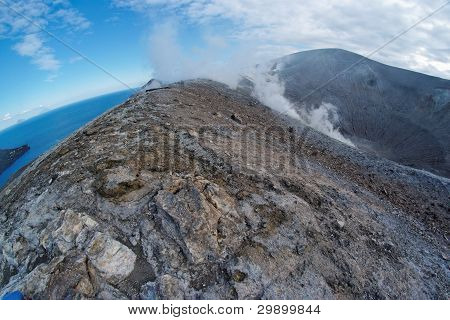 Fisheye view of Grand (Fossa) crater of Vulcano island near Sicily Italy