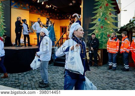 Christmas Stollen, Dresdner Stollenfest - Festival Of Baking Huge Traditional Christmas Cake At Chri