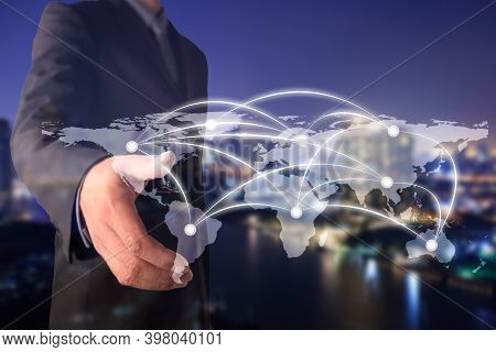 Double Exposure Of Businessman Open Hand. Best Internet Concept Of Global Business From Concepts Ser