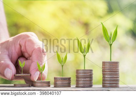 Hand Putting Money Coin Stack Growing Business,finance And Money Concept,hope Of Investor Concept.tr