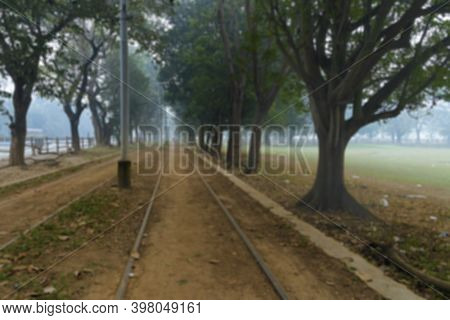 Blurred Image Of Kolkata Tram Lines, Under Lockdown Due To Corona Virus. Kolkata Is The Capital City