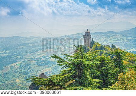 Republic San Marino Terza Torre Montale Third Fortress Tower With Brick Walls On Monte Titano Stone 