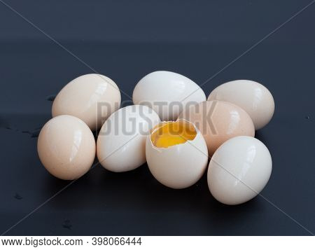 Eggs On A Dark Background Close-up Copispace