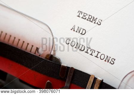 Terms and conditions phrase written with a typewriter.