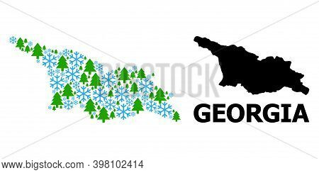 Vector Mosaic Map Of Georgia Created For New Year, Christmas, And Winter. Mosaic Map Of Georgia Is S