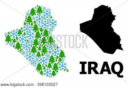 Vector Mosaic Map Of Iraq Done For New Year, Christmas, And Winter. Mosaic Map Of Iraq Is Done From 