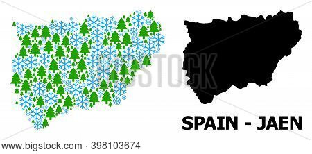Vector Mosaic Map Of Jaen Spanish Province Organized For New Year, Christmas, And Winter. Mosaic Map