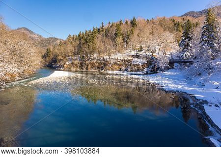Beautiful Sunny Winter Landscape At Caucasus Mountains.
