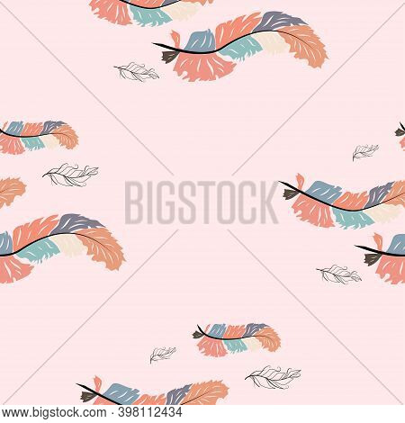 Abstract Feather Wave Decorative Pattern. Seamless Wallcovering Template.