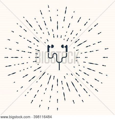 Grey Air Headphones Icon Icon Isolated On Beige Background. Holder Wireless In Case Earphones Garnit