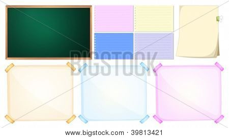 Ilustración de varios carteles sobre un fondo blanco