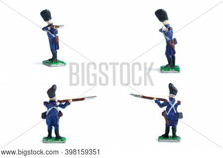 4 In 1 Image Of Metal Soldiers With Musket On The White Background