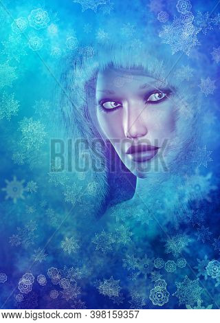 3D Woman With Snowflakes
