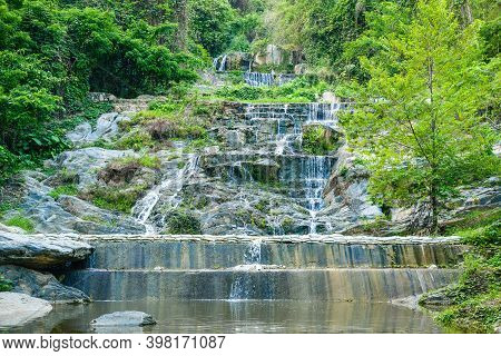 Landscape Of Mae Pool (or Mae Phun) Waterfalls In Laplae District Is One Of The Famous Tourist Attra