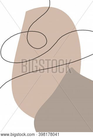 Beautiful Image With Abstract Shapes And Curly Line In Greyish Brown Shades
