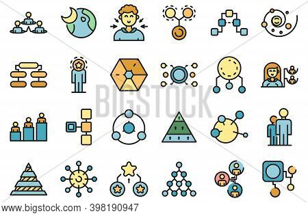 Hierarchy Icons Set. Outline Set Of Hierarchy Vector Icons Thin Line Color Flat On White