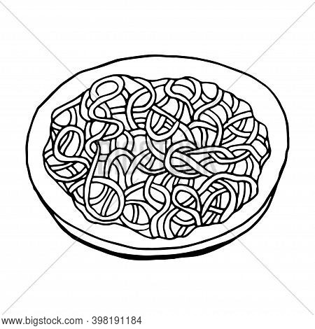 Vector Hand Drawn Doodle Soba Noodles. Japanese Cuisine Dish. Design Sketch Element For Menu Cafe, R