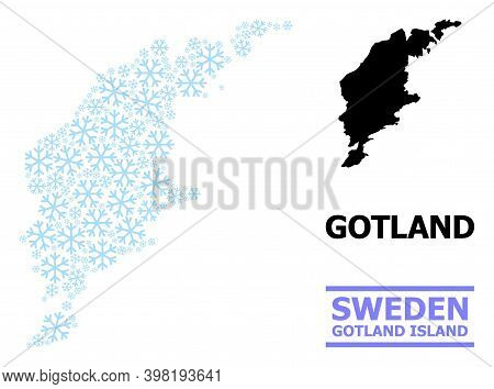 Vector Mosaic Map Of Gotland Island Combined For New Year, Christmas Celebration, And Winter. Mosaic