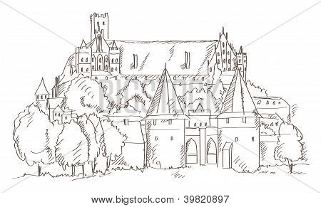 Burg Malbork in Polen Hand Stil Vektor Zeichnung