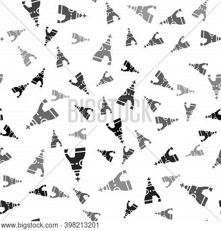 Black The Tsar Bell In Moscow Monument Icon Isolated Seamless Pattern On White Background. Vector