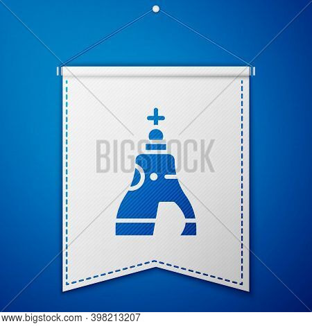 Blue The Tsar Bell In Moscow Monument Icon Isolated On Blue Background. White Pennant Template. Vect
