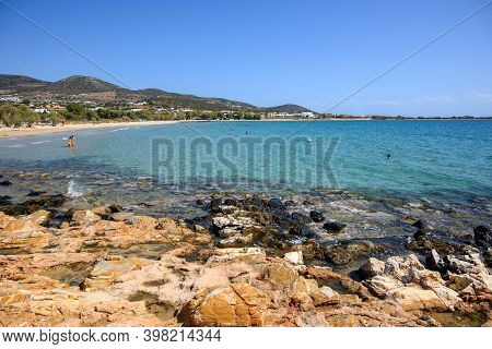 Paros, Greece - September 27, 2020: Piso Aliki Beach Paros, A Sandy Beach With Turquoise Waters Near