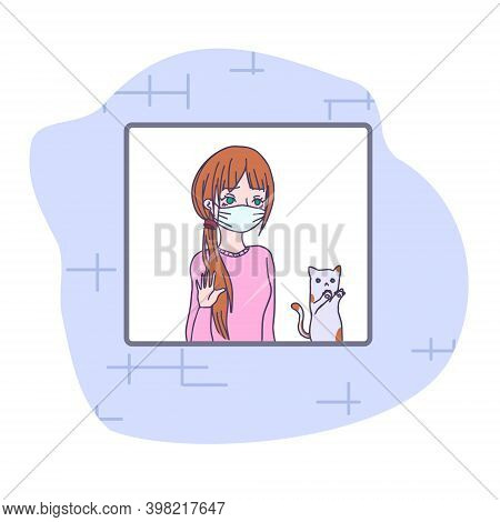 Young Girl Staying At Home With Cat