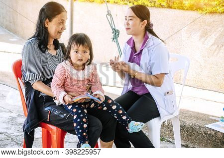 Kanchanaburi Thailand - December 14 : A Mobile Hospital Unit For Eye Examination Services For The Ge