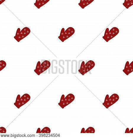 Seamless Hand-drawn Mittens Pattern. Winter Warm Clothing Background