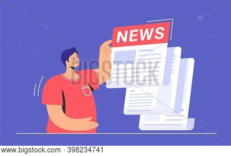Breaking News Notification Of Latest Updates For World, Entertainment And Politics. Flat Vector Illu