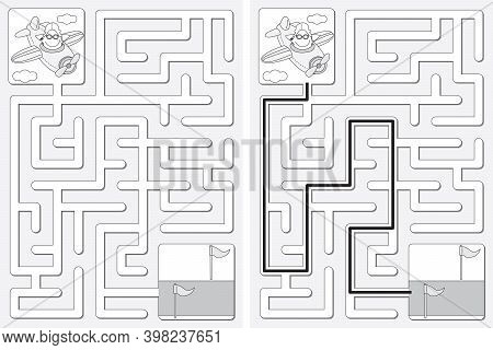 Easy Little Star Flying An Airplane Maze For Younger Kids With A Solution In Black And White