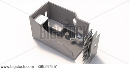 Jail Cell Supermax Security Room Isolated On White Background. 3D Illustration