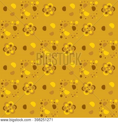 Fortuna Gold Geometric Pattern Of Small And Large Circles And Bubbles. Fortuna Gold Background With 