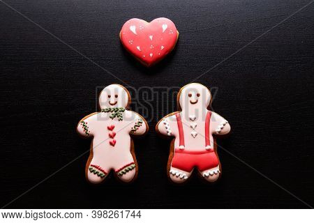 Gay Love. Valentine Day. Conceptual Background. Homosexual Romantic Relationship. Happy Gingerbread 