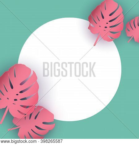 Monstera Palm Leaves Trendy Background With Empry Frame. Vector Illustration. Eps10